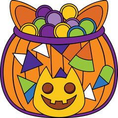 Halloween Trick-or-Treat Bag Full of Candy – Flat Vector