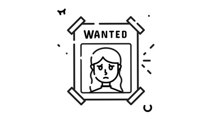 Wanted poster illustration with sad face, concept for crime, mystery, drama, and missing person