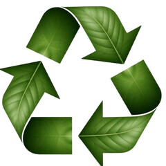 Recycling Symbol Made of Green Leaves Isolated on White for Eco-Friendly Concept
