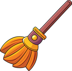 Halloween Broomstick with Straw Bristles – Clean Flat Vector