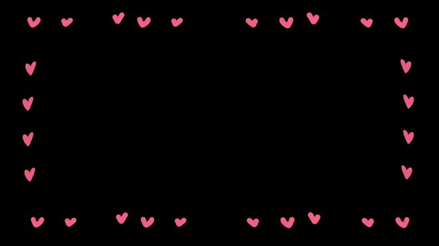 Pastel pink heart border on black background, ideal for romantic or love-themed visuals.
