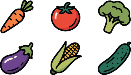 Vegetable Vector Illustration Set Carrot Tomato Broccoli Eggplant Corn Cucumber Food Design Elements