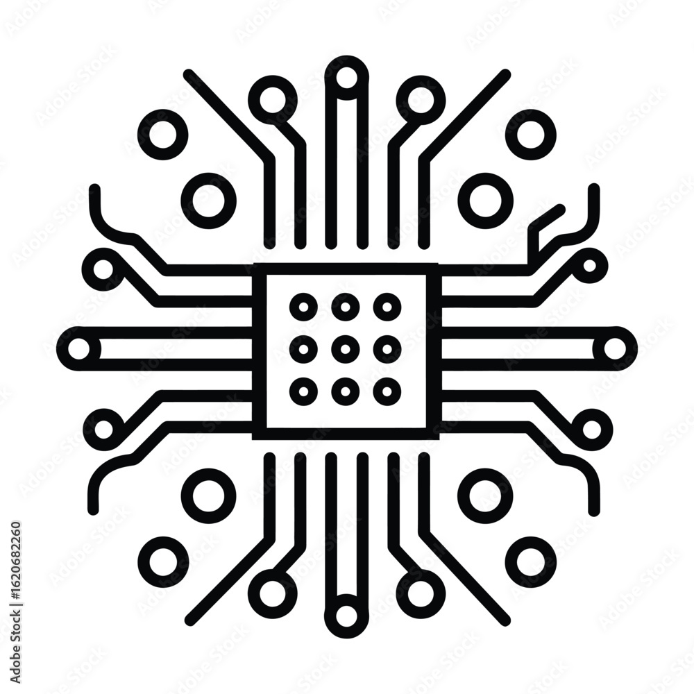 Poster circuit board icon on transparent background a detailed vector illustration of a microchip for techn