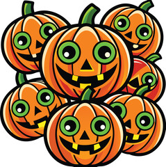 Halloween Jack-o-lantern Faces Set – Flat Bold Icon Vector