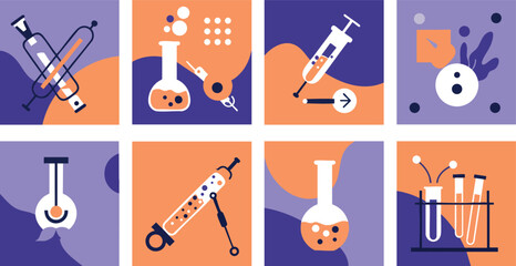 Flat Design Illustration Set Science Experiment Tools Laboratory