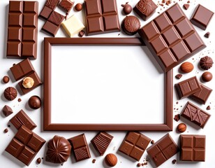 Delicious Assortment of Chocolate Bars and Treats on a Clean Background with a Frame for Customization