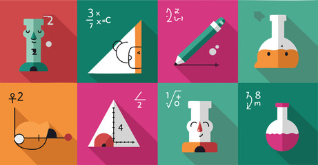 Fototapeta premium Flat Design Illustration Set of Math and Science Educational Icons