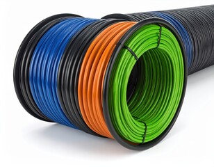 Colorful Coils of Electrical Wires in Various Shades of Black, Blue, Green, and Orange for Innovative Projects