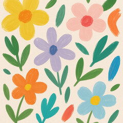 Hand Drawn Bright Abstract Floral Collage Pattern
