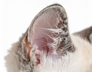 Close-Up of a Cat Ear Showing Fine Fur Detail and Internal Structure with Soft Textures and Colors