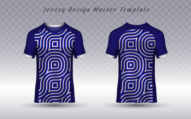 jersey mockup featuring a dynamic geometric pattern with concentric shapes and wavy lines. This professional sports apparel template is ideal for team uniforms, athletic branding, and creative fashion
