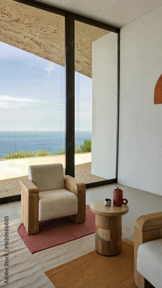Aufkleber stylish seating arrangements with a view of the ocean create a serene atmosphere perfect for unwindi