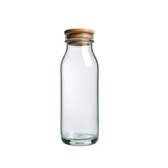 Reusable Glass Water Bottle with Bamboo Lid and Leaves Isolated on White