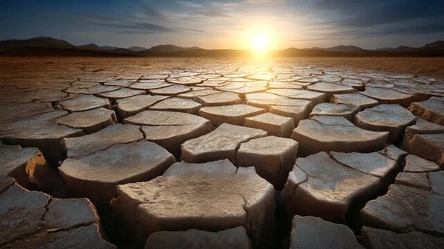 Drought-Stricken Land Reveals Cracked Earth Under Gentle Sunlight