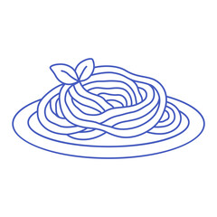 Pasta in mediterranean blue. Hand drawn outline italian pasta sticker for menu design, banner, placard. Mediterranean italian style. Vector illustration in flat style