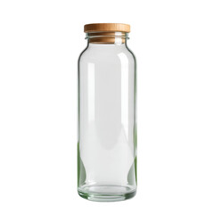Reusable Glass Water Bottle with Bamboo Lid and Leaves Isolated on White
