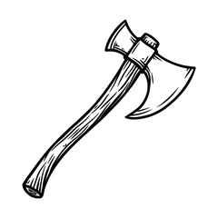 Hand-Drawn Double Bit Axe Vector Illustration: Detailed Lumberjack Tool with Sharp Blades and Wooden Handle for Forestry, Woodworking, and Outdoor Adventure Projects