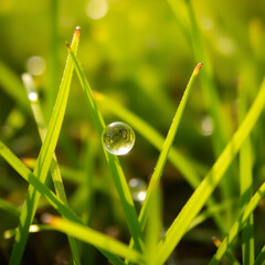 Macro shot of translucent water droplets glistening on smooth surface  