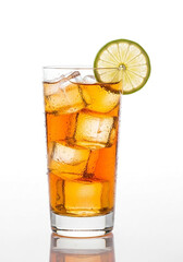 Refreshing Iced Tea Drink With Lime Slice and Ice Cubes Cold Fast Refreshment