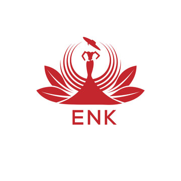 ENK Letter Logo. ENK Fashion Logo with Elegant Woman Silhouette, Hat, and Leaf Motif  Boutique, Beauty, or Event Branding Design.

