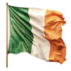 Irish flag waving in the wind with vibrant colors.