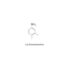 3,4-Dimethylaniline skeletal structure. Aniline Derivative compound schematic illustration. Simple diagram, chemical formula.