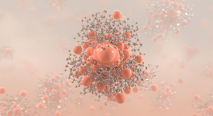 Explore cutting edge nanotechnology with stunning orange sphere atom connections for science concepts