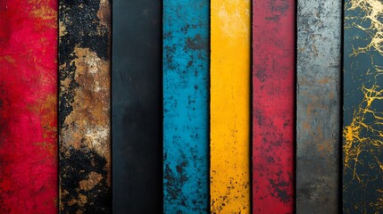 Vertical stripes of textured colorful materials with a rustic feel image