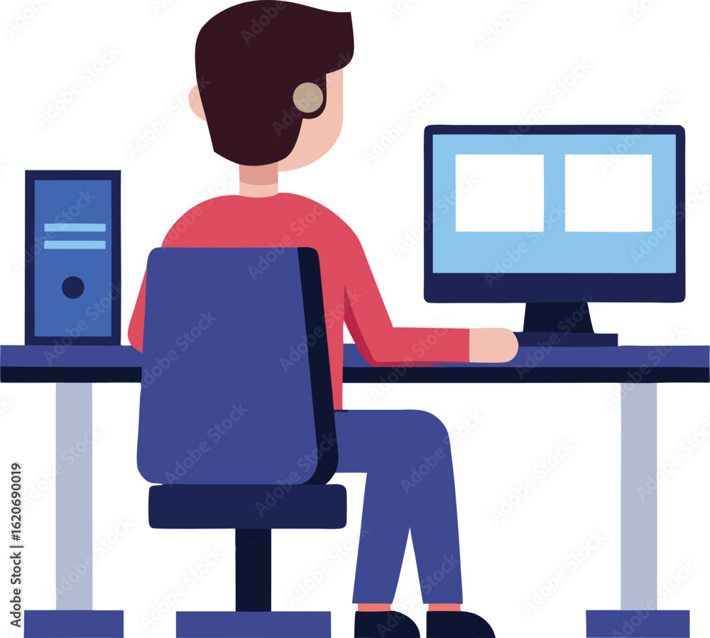 Fototapete man working on computer at desk isolated on transparent background