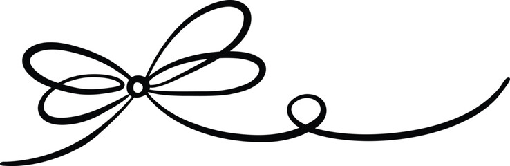 Simple bow ribbon hand drawn linear loop border, vector line art banner illustration