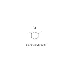 2,6-Dimethylanisole skeletal structure. Anisole compound schematic illustration. Simple diagram, chemical formula.
