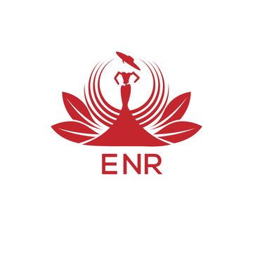 ENR Letter Logo. ENR Fashion Logo with Elegant Woman Silhouette, Hat, and Leaf Motif  Boutique, Beauty, or Event Branding Design.
