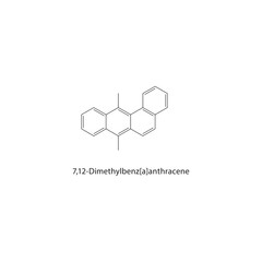 7,12-Dimethylbenz[a]anthracene skeletal structure. Anthracene compound schematic illustration. Simple diagram, chemical formula.