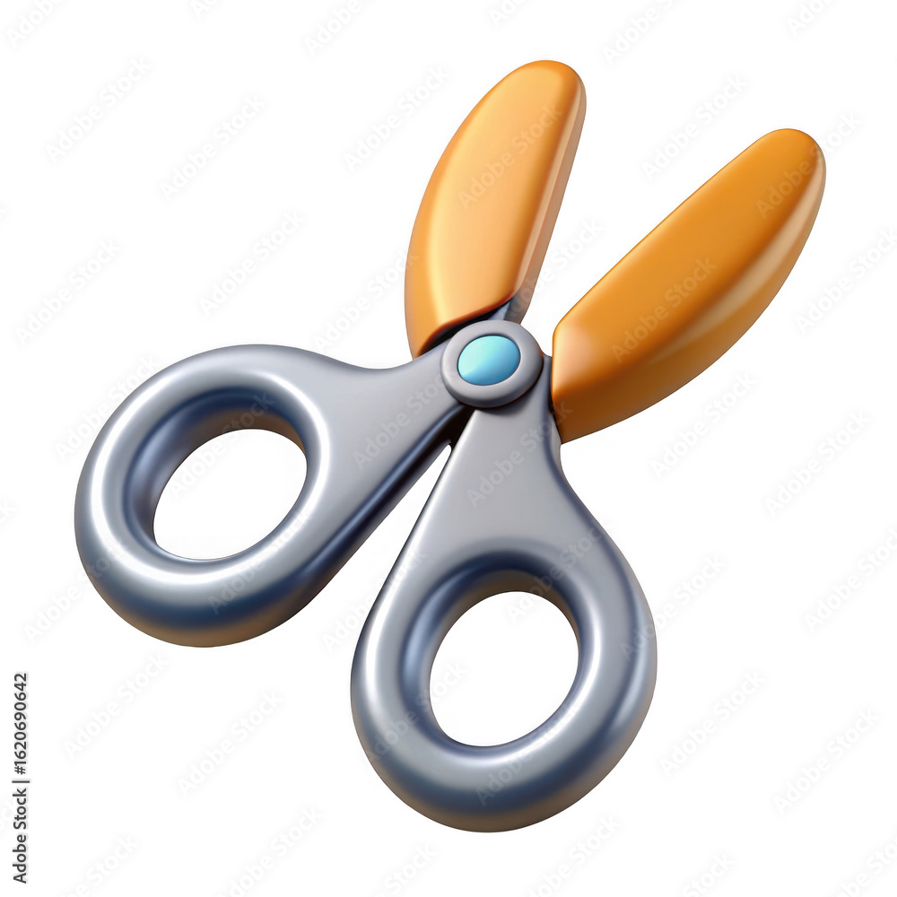 Poster 3d scissors with orange handles isolated on transparent background