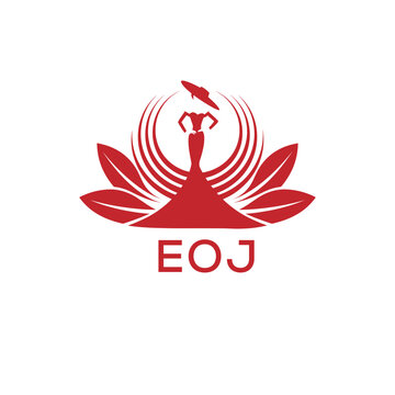 EOJ Letter Logo. EOJ Fashion Logo with Elegant Woman Silhouette, Hat, and Leaf Motif  Boutique, Beauty, or Event Branding Design.
