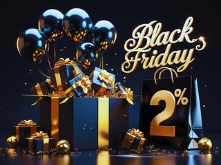 Realistic Black Friday Illustration with Balloons and Gift Bag