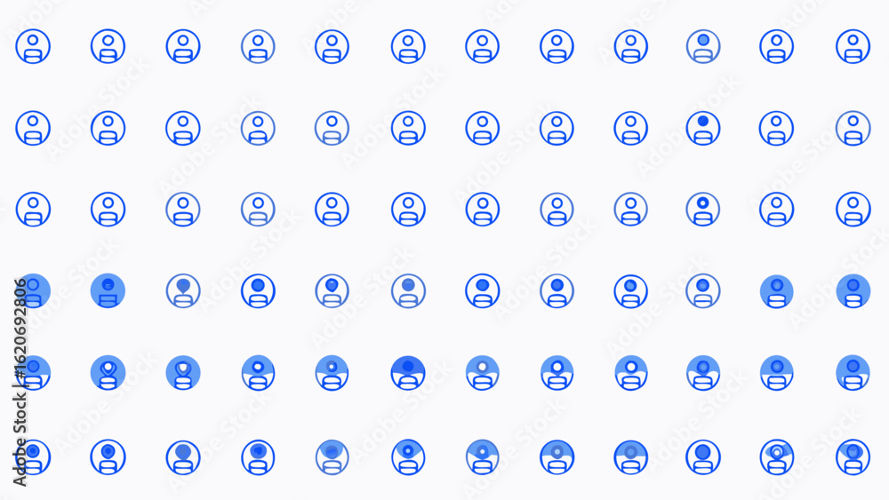 Poster vector illustration showing a grid of blue outlined person icons with varying fill levels on a white