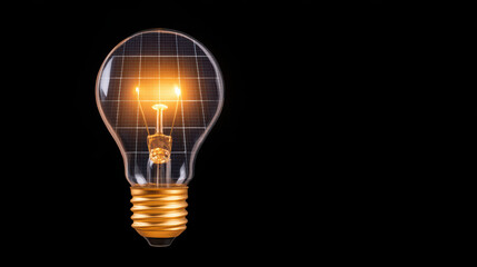 A glowing light bulb with a visible filament on a black background symbolizes innovation and ideas.