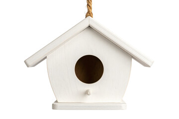 Hanging Ceramic Birdhouse with Circular Opening, isolated on transparent background