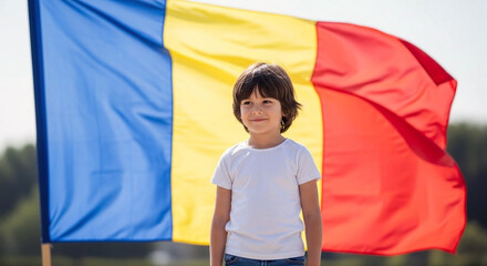 Patriotic Boy with Romanian Flag Waving National Pride Fast Celebration