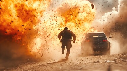Action movie scenes with explosions, intense chases, stunt performers in motion, thrilling cinematic energy, fast-paced storytelling visuals, high-impact dynamic film moment captured vividly