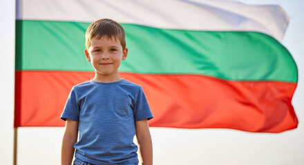 Patriotic Little Boy Posing with Bulgarian Flag Fast National Pride and Joy
