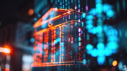 Fototapeta premium Digital banking concept with architecture and binary code overlay