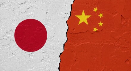 Japan and China Flag Symbolism: A symbolic representation of the Japan and China flags side by side, suggesting the complex relationship and interconnectedness between the two nations.
