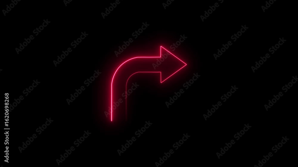 Poster red color right arrow icon. abstract glowing neon directional arrow icon animation. abstract beautif