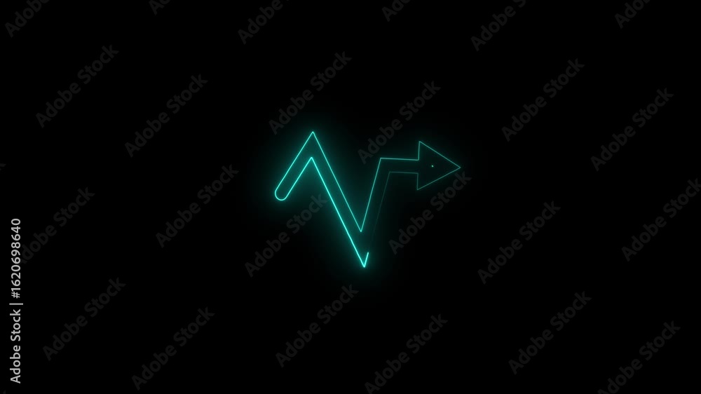 Poster cyan color abstract right side directional arrow icon. abstract direction neon arrow sign icon anima
