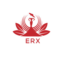 ERX Letter Logo. ERX Fashion Logo with Elegant Woman Silhouette, Hat, and Leaf Motif  Boutique, Beauty, or Event Branding Design.
