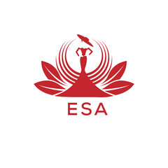 ESA Letter Logo. ESA Fashion Logo with Elegant Woman Silhouette, Hat, and Leaf Motif  Boutique, Beauty, or Event Branding Design.
