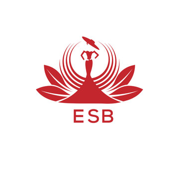 ESB Letter Logo. ESB Fashion Logo with Elegant Woman Silhouette, Hat, and Leaf Motif  Boutique, Beauty, or Event Branding Design.
