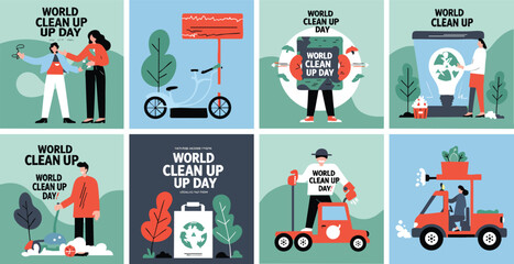 Flat Design Illustration Set World Clean Up Day Environmental Event